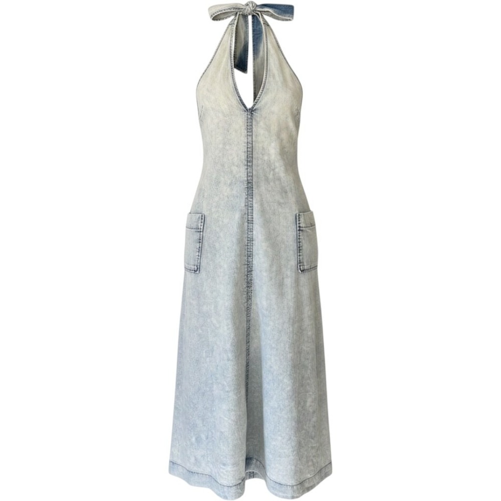 Talulah Boho Denim Halter Midi Dres Size M